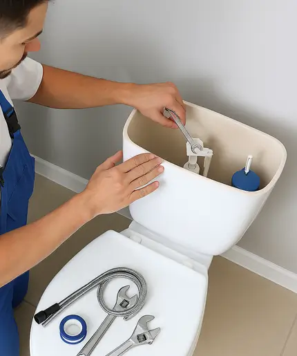 Plumber Repairing a Toilet in Pearland, TX
